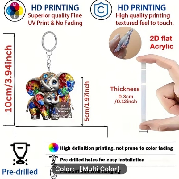 Colorful Elephant Keychain - Picture 2 of 7